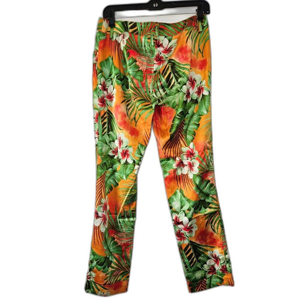 DOLCE & GABBANA Slim Cropped Viscose Bright Floral Pants Size 4 RARE
